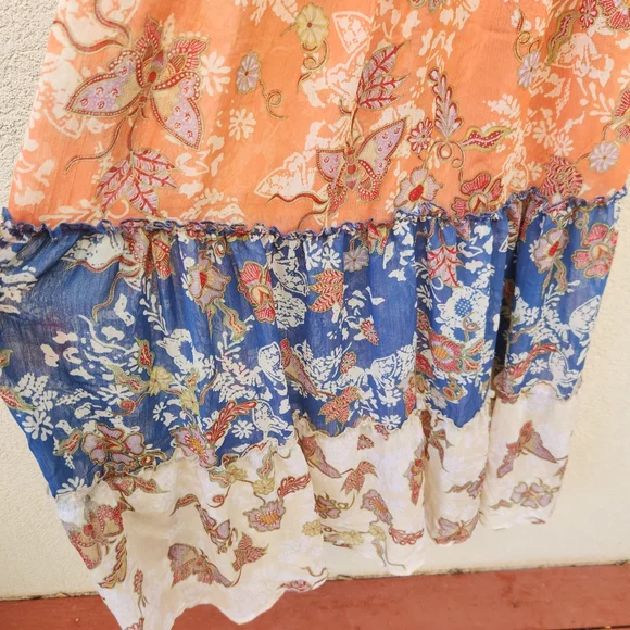 FIG & FLOWER Maxi Dress Women's Large Petite Prarie Tiered Chiffon Boho Puff Slv - Picture 8 of 14